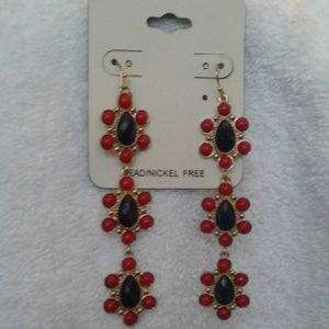 Red and blue drop dangle earrings